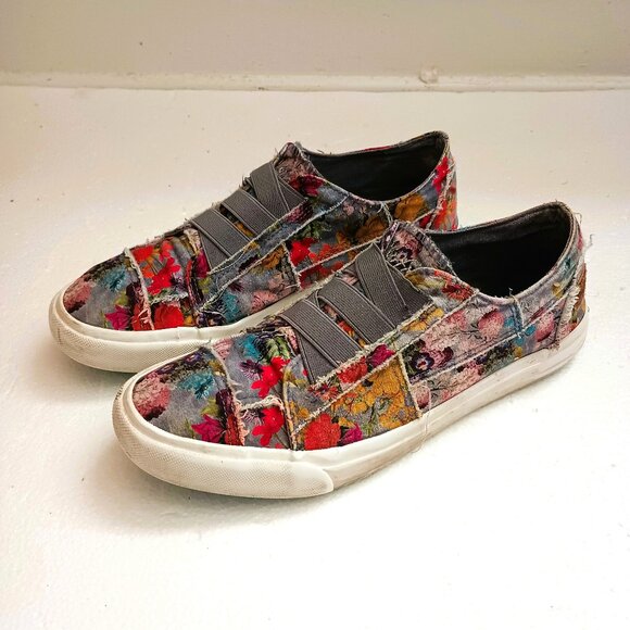 Blowfish Marley Floral Patchwork Sneaker 8 Distressed Canvas Slip On Shoes - Picture 3 of 7